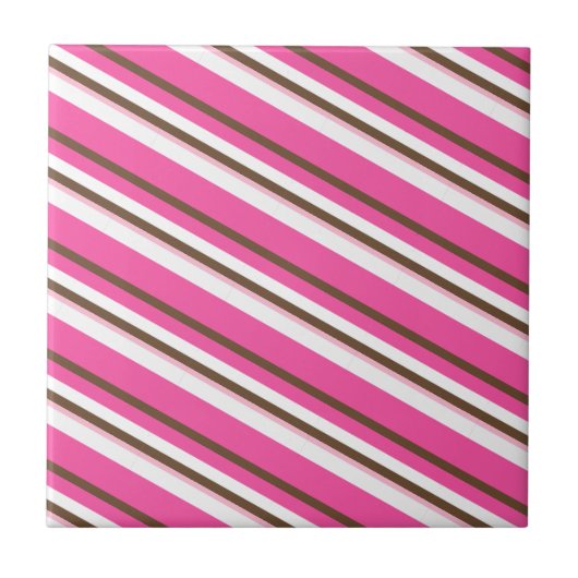Ceramic Tile Pink Brown White Stripe タイル (正面)