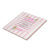 Ceramic Tile Pink & White Stripe Blessings タイル (側面)