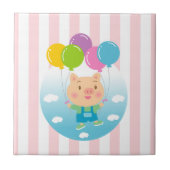 Ceramic Tile Pink & White Stripe Pig Balloons タイル (正面)