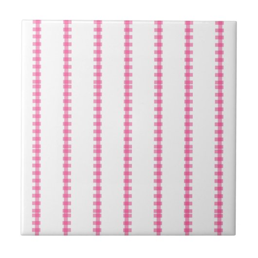 Ceramic Tile Pink & White Stripe Square タイル (正面)