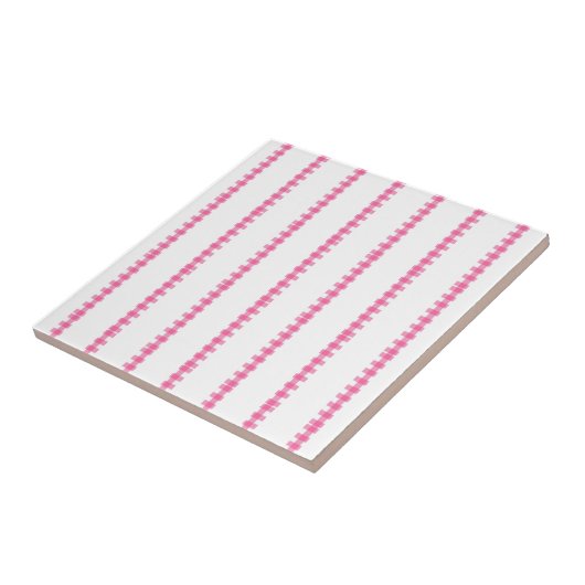 Ceramic Tile Pink & White Stripe Square タイル (側面)