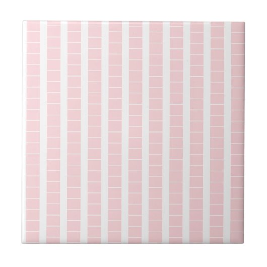 Ceramic Tile Pink & White Stripe Square タイル (正面)