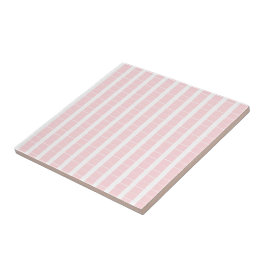 Ceramic Tile Pink & White Stripe Square タイル