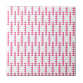 Ceramic Tile Pink & White Stripe Square タイル