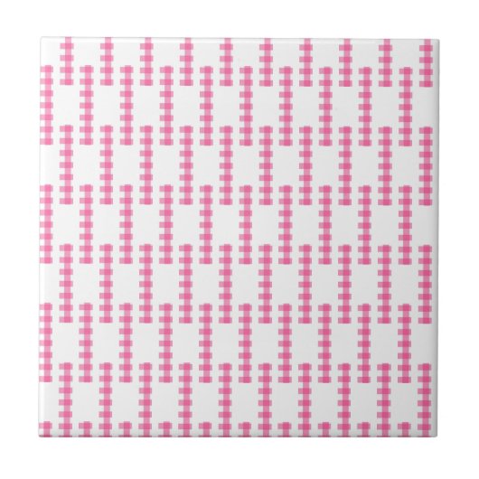 Ceramic Tile Pink & White Stripe Square タイル (正面)
