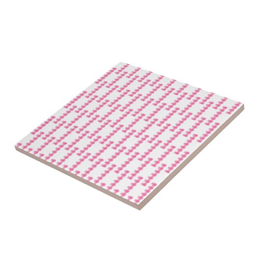 Ceramic Tile Pink & White Stripe Square タイル (側面)