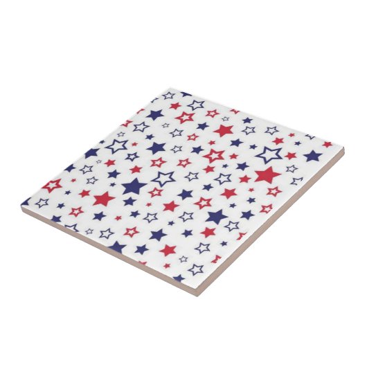 Ceramic Tile Red Blue & White Stripe Square タイル (側面)