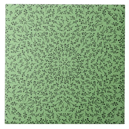 Ceramic Tile Sage Green Botanical Vine Decor タイル (正面)