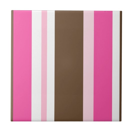 Ceramic Tile Stripe Chic Brown & Pink Stripe タイル (正面)
