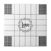 Ceramic Tile White and Black Plaid Love Family  タイル (正面)