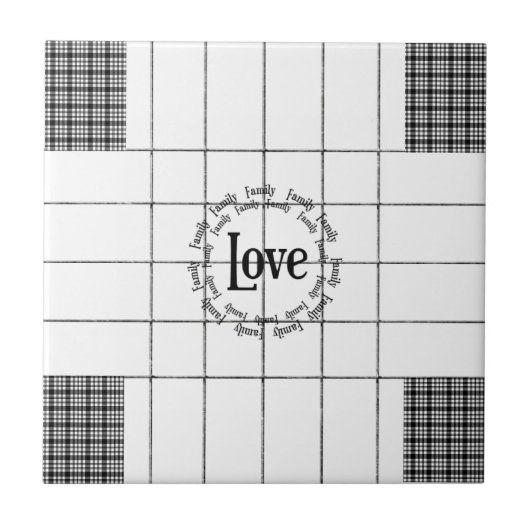 Ceramic Tile White and Black Plaid Love Family  タイル (正面)