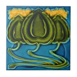 Ceramic Tile - Yellow Flowers Art Nouveau タイル