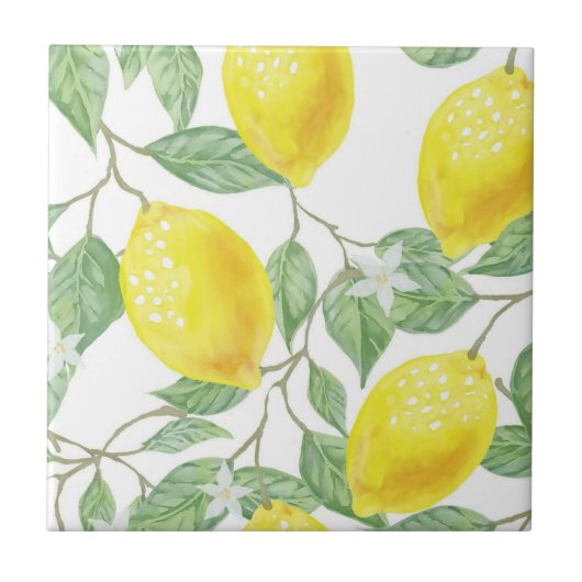Ceramic Tile Yellow & White Lemon  タイル (正面)