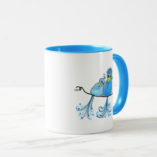 Ceramic Whimsical Blue Birds Mug マグカップ (正面右)