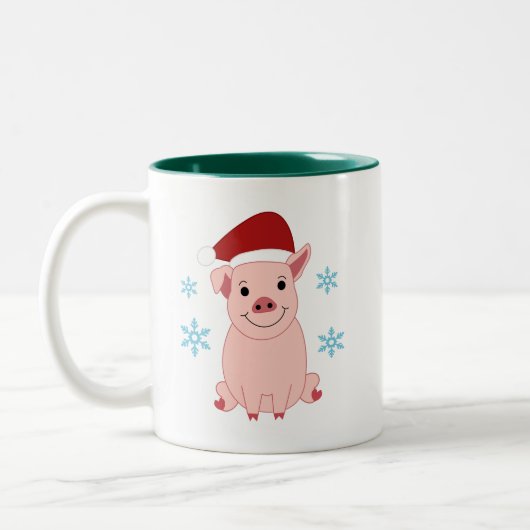 Cerdito navideño sonriente ツートーンマグカップ (左)