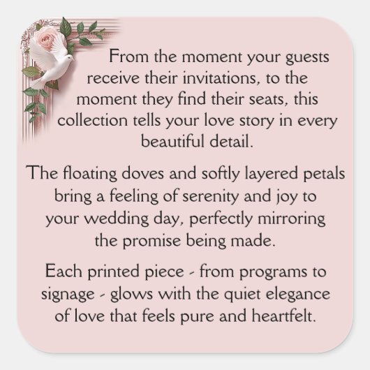 Ceremony -  Pink Roses & Doves スクエアシール (正面)