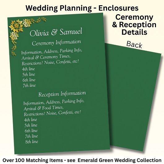 Ceremony & Reception Venues info - Emerald Green エンクロージャーカード