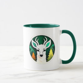 Cerf blanc stylisée sur fond d'une forêt. マグカップ