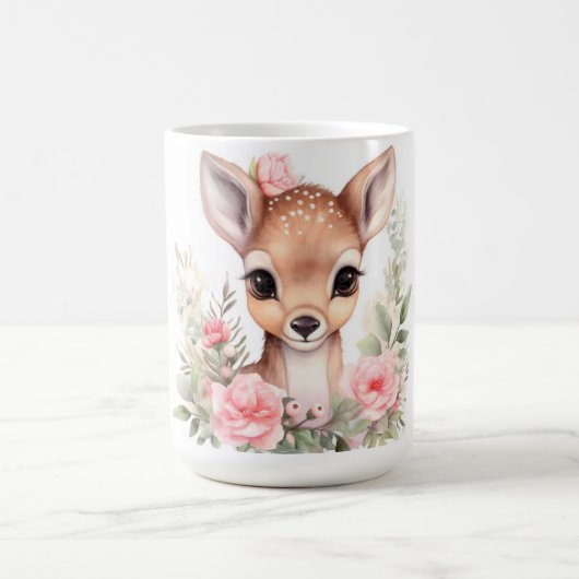 Cerf fleurs aquarelle sublimation コーヒーマグカップ (中央)