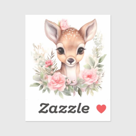 Cerf fleurs aquarelle sublimation シール (シート)