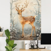 cerf majestueux dans un paysage hivernal serein.  ポスター (ホームオフィス)
