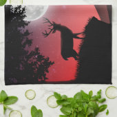 Cerf sous la lune rouge キッチンタオル (折り畳み)