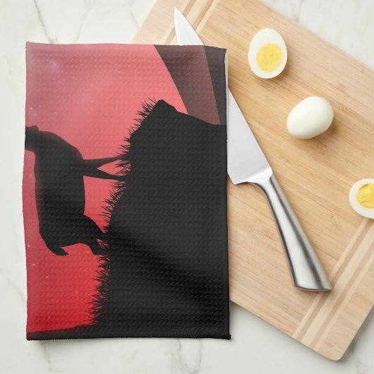 Cerf sous la lune rouge キッチンタオル (四つ折り)