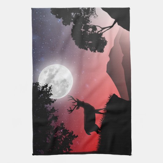 Cerf sous la lune rouge キッチンタオル (縦)