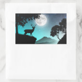 Cerf sous la lune turquoise 長方形シール (バッグ)