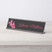 Cerise、ショッキングピンク、赤、蘭のぶら下がったな名札 デスクネームプレート (正面)