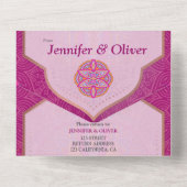 Cerise Pink Blues & Orangeのマンダラミックス オールインワン招待状 (裏面)