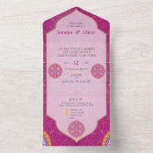 Cerise Pink Blues & Orangeのマンダラミックス オールインワン招待状 (内側)