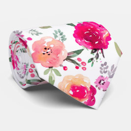 Cerise Pink Watercolor Floral Wedding ネクタイ