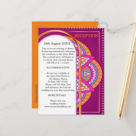 Cerise Pinksのマンダラと一致する繰り返しパターン 案内ポストカード (正面/裏面インサイチュ)