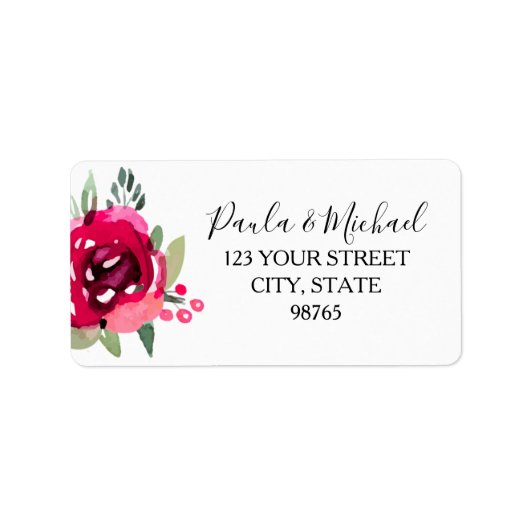 Cerise Waterカラーフローラ差出人住所ラベル ラベル (正面)