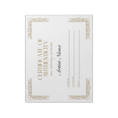 Certificate of パーソナライズされた Authenticity Notepad ノートパッド (回転)