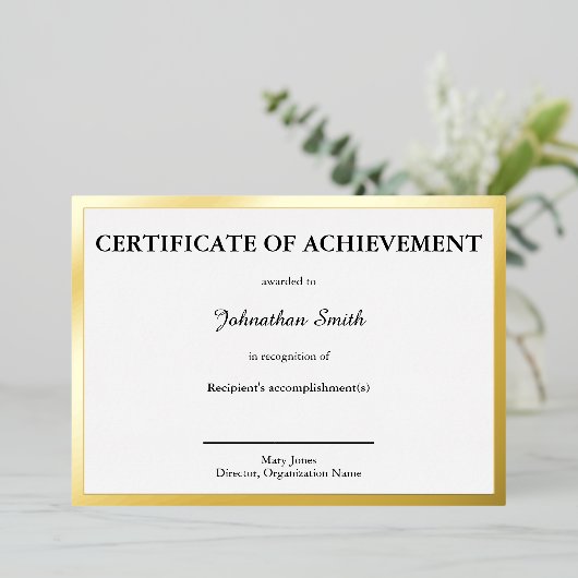 Certificate of Achievement Black White & Gold Card 箔シーズンカード (立ち正面)