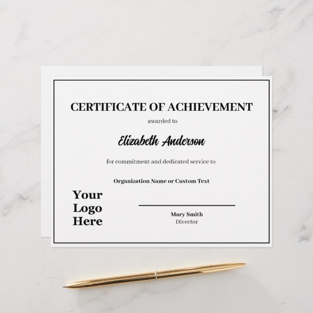 Certificate of Achievement Logoテンプレート賞 (正面/裏面インサイチュ)