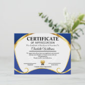 Certificate of Appreciation Blue Gold Elegant エンクロージャーカード (スタンド正面)