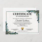 Certificate of Appreciation Editable Award Templat エンクロージャーカード (正面/裏面)