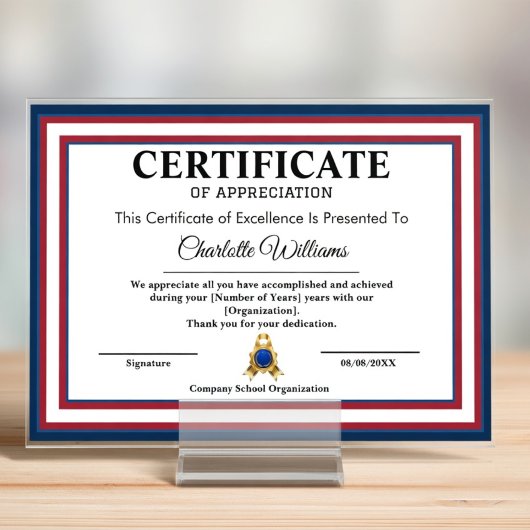 Certificate of Appreciation Patriotic Wall Art エンクロージャーカード