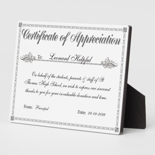 Certificate of Appreciation Personalized Award フォトプラーク (側面)
