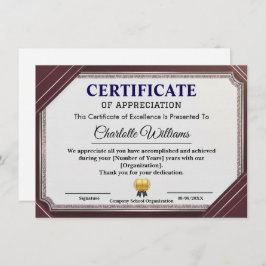 Certificate of Appreciation Professional Elegant エンクロージャーカード