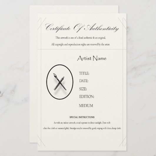 Certificate of Authenticity 便箋 (正面/裏面)