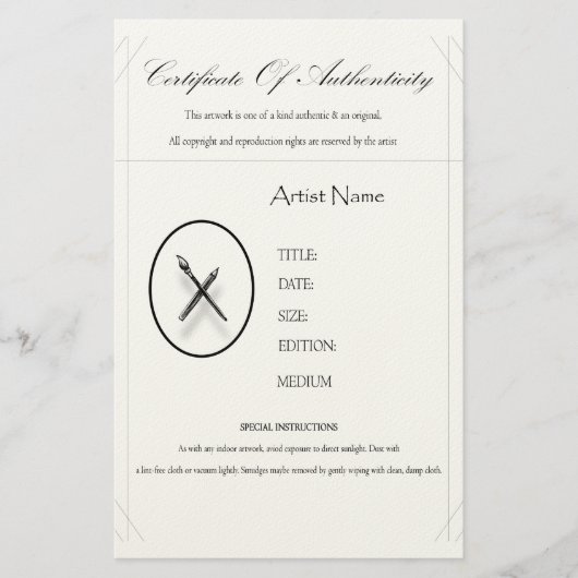 Certificate of Authenticity 便箋 (正面)