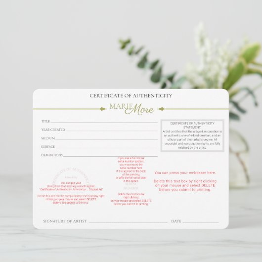 Certificate of Authenticity  招待状 (スタンド正面)