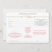 Certificate of Authenticity  招待状 (正面)