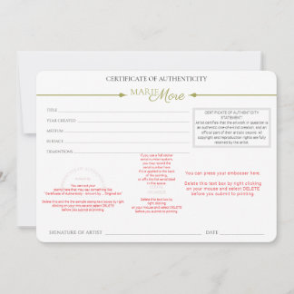 Certificate of Authenticity  招待状