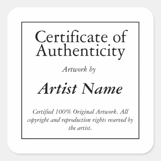 Certificate of Authenticity Artステッカー スクエアシール (正面)