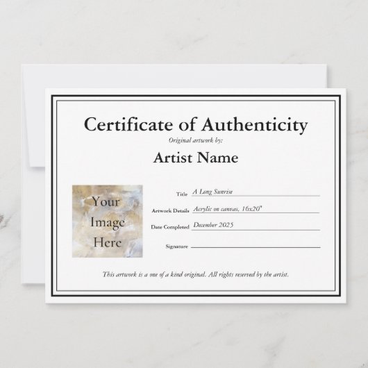 Certificate of Authenticity Fillテンプレート サンキューカード (正面)